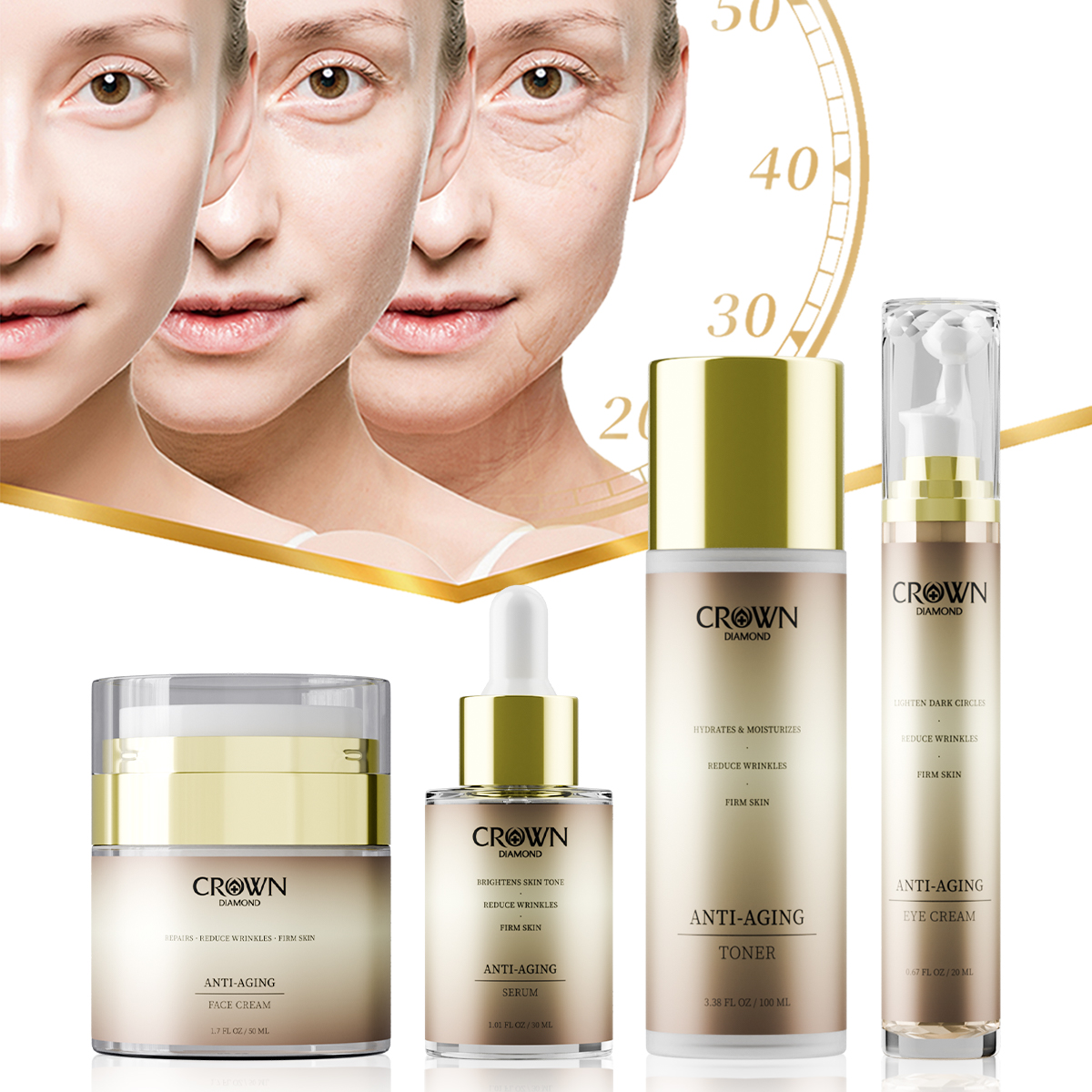 Own Brand 4pcs Facial Set Peptide Vitamin C Retinol Anti-Aging Skincare Kit