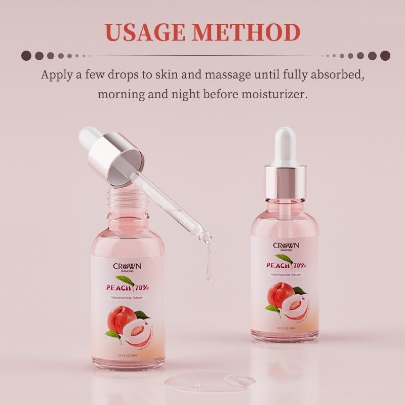 Own Brand Korean Glass Skin Hydrating Brightening Repair Dark Spot Removal Glow Peach 70% Niacinamide Serum