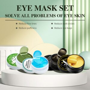 Four formula eye patch mask collection with hyaluronic acid black pearl seaweed and 24K gold collagen